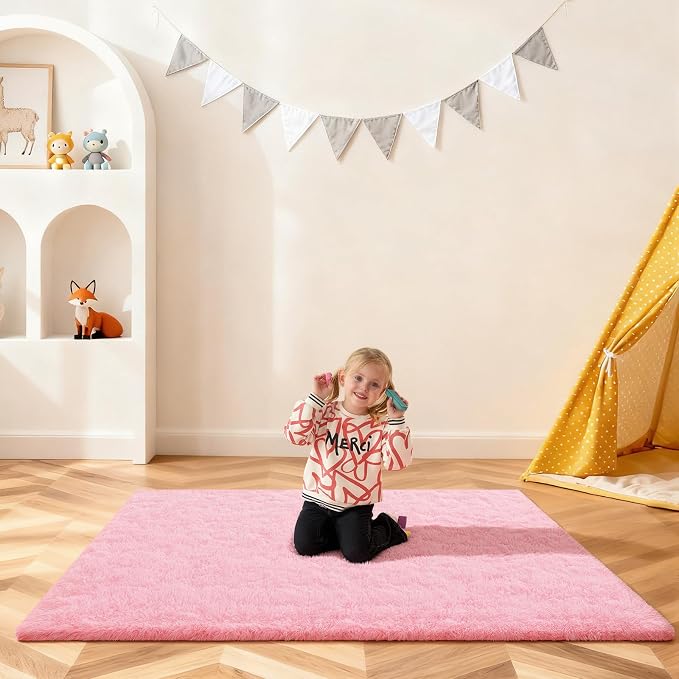 Pink Rug for Bedroom, 4x6 Fluffy Area Rugs for Living Room, Small Fuzzy Shag - Image 6