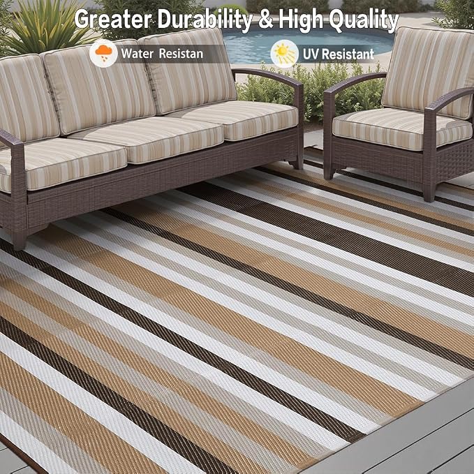 HUGEAR Outdoor Waterproof Rug 5'x8' Plastic Straw Rugs Washable Reversible - Image 4