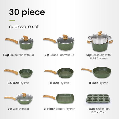 DishDelight Green Pots and Pans Set Non Stick, 30 Piece Induction Kitchen - Image 7