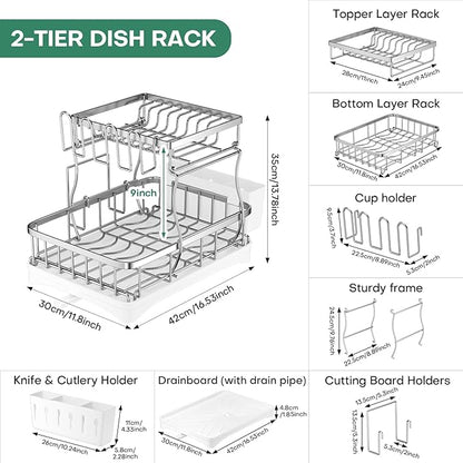 2 Tier Dish Drying Rack, Stainless Steel Dish Rack - Image 8