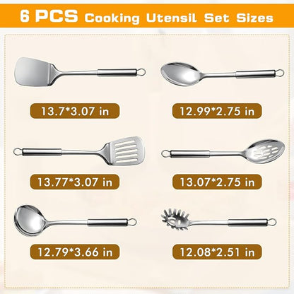 6 Pcs Cooking Utensils Set, Stainless Steel Kitchen Utensils, Heat Resistant - Image 7