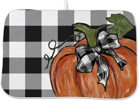 Fall Dish Drying Mat 18 x 24 Inch Thanksgiving Buffalo Plaid Pumpkin Drying Mat by Sorktse