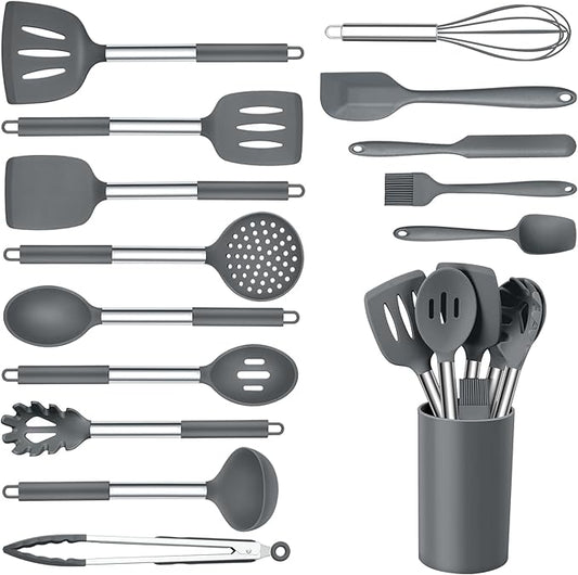 Onader Kitchen Cooking Utensils Set of 15, Silicone and Stainless Steel by Onader