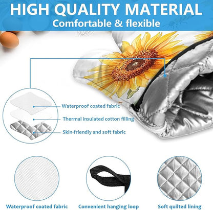 Watercolor Sunflower Oven Mitts and Pot Holders Sets Heat Resistant 4Pcs Busy - Image 3
