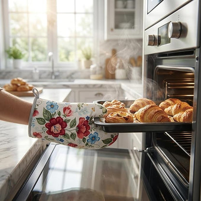 Floral Oven Mitts and Pot Holders Sets 2 Pcs, Canvas Heat Resistant Kitchen - Image 5