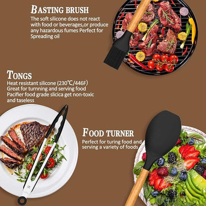 Umite Chef Kitchen Cooking Utensils Set, Wooden Handle Silicone Kitchen Gadgets - Image 5