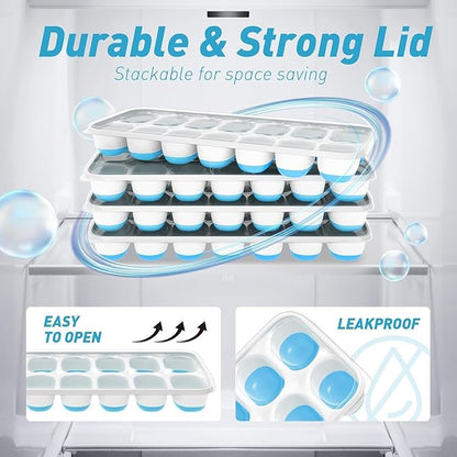 ChefAide Ice Cube Tray with Lid, 2 Packs 28 Cubes Durable Stackable Ice Cube - Image 7