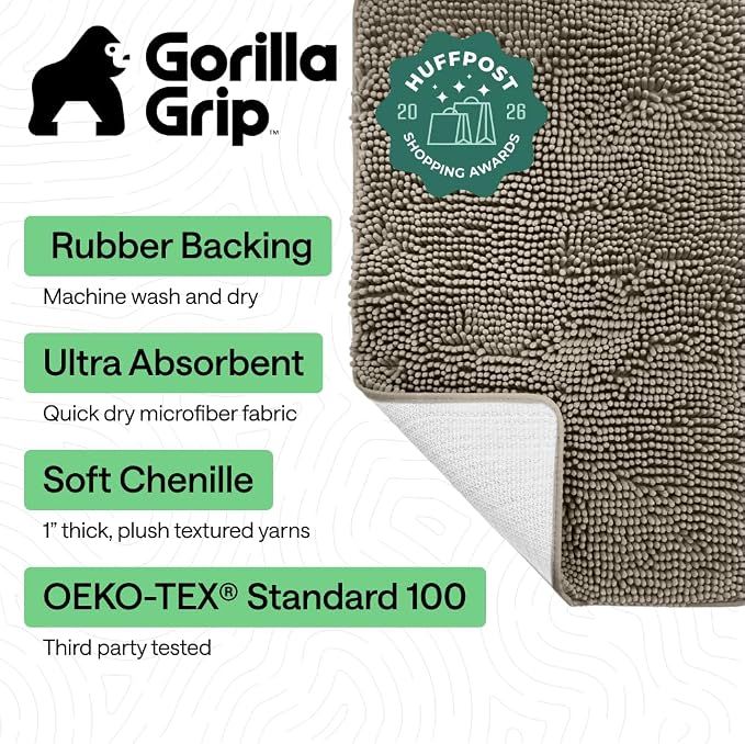 GORILLA GRIP Bath Rug Mat 60x24, Thick Soft Absorbent Chenille, Quick Dry - Image 2