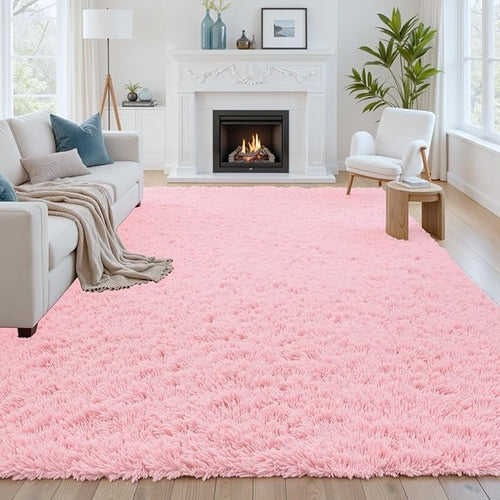 8x10 Area Rug for Living Room: Soft Fluffy Shag Pink Rugs for Bedroom, Non-Slip by CarpetAddColortoYourLife