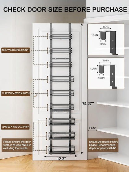 Delamu 9-Tier Over the Door Pantry Organizer, Adjustable Pantry Door Organizers - Image 2