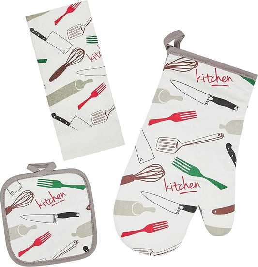 Oven Mitts and Potholders Dish Towles Set 100% Cotton by Firstall