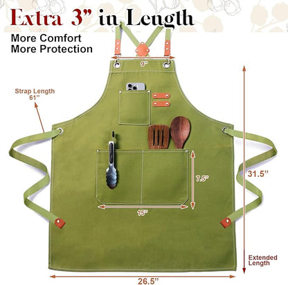 Plus Size Kitchen Apron for Men Women, Cross Back Cotton Canvas Chef Apron - Image 2