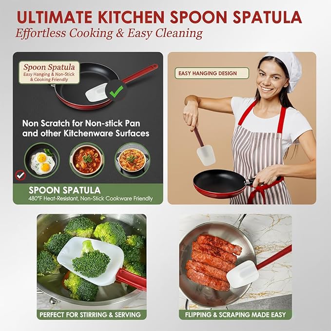 Commercial Spoonula Rubber Spatula Set, High Heat Spatula Spoon 9.5 Inches - Image 2