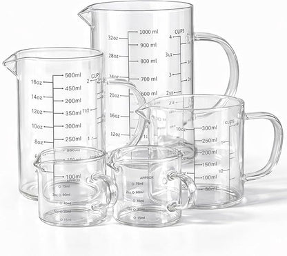 77L 5 Pack Glass Measuring Cup Set, High Borosilicate Liquid Glass Measure Cup by 77L