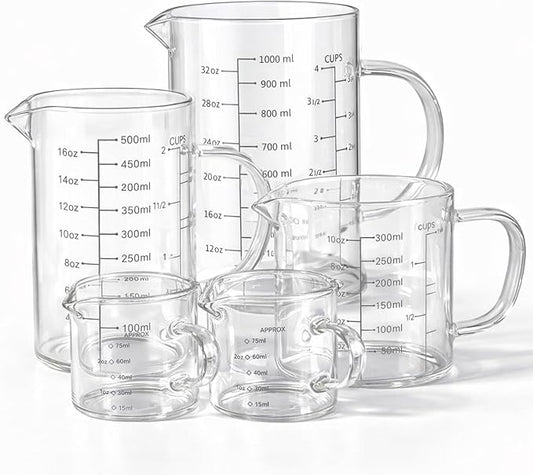77L 5 Pack Glass Measuring Cup Set, High Borosilicate Liquid Glass Measure Cup by 77L