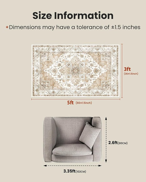 AMADA HOMEFURNISHING 3x5 Washable Area Rug, Low-Profile Entryway Rug - Image 2