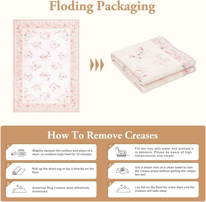 LIVEBOX Floral Girls Rugs for Bedroom, 2 x 6 Washable Nursery Runner Rug - Image 8