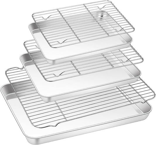 TeamFar Baking Sheet with Rack Set, 17.6/12.5/10.5 Inch Stainless Steel Cookie by TeamFar