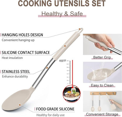 E-far Silicone Cooking Utensils Set, 14-Piece Khaki Kitchen Utensils Set - Image 5