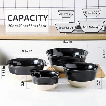 HASENSE Nesting Ceramic Mixing Bowls Set of 4, 2.5/1.5/1.0/0.5 Qt Black & Beige - Image 2