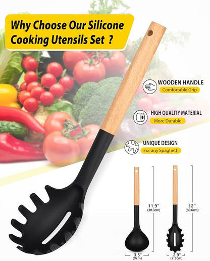 Silicone Pasta Fork and Ladle Spoon Set - Image 2
