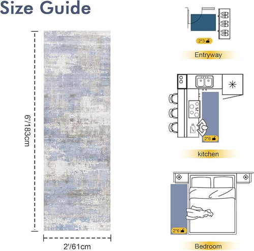 2x6 Ft Washable Runner Rug, Non-Slip Low Pile Hallway Kitchen Area Rug - Image 2