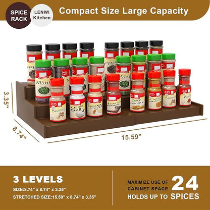 Lenwi Spice Rack Organizer for Cabinet, 3 Tier Expandable Bamboo Spice Storage - Image 5