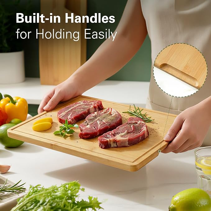 Zarler Bamboo Cutting Boards for Kitchen, 3 Piece Durable Wood Cutting Board - Image 4
