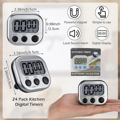 Leumoi 24 Pcs Digital Kitchen Timers Magnetic Back Timers Bulk Large Screen - Image 2