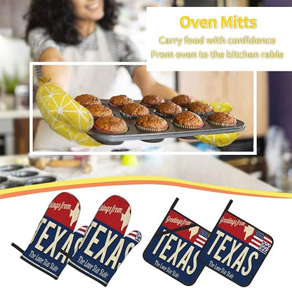 Oven Mitts and Pot Holders Sets of 4, Texas Lone Star State Retro US, Oven - Image 7