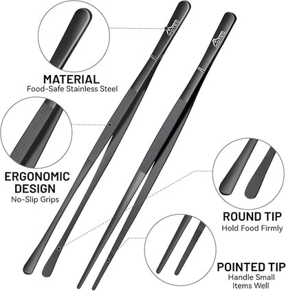 HOTEC Kitchen Tweezers Tongs Stainless Steel Professional Chef Tweezers - Image 5