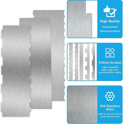 3 Pieces 8.7 Inche Stainless Steel Cake Scraper，Double Sided Patterned Edge - Image 6