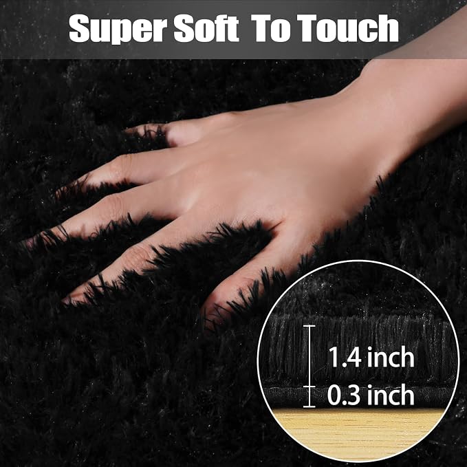 qulint Black Rug for Living Room 6x9, Soft Fluffy Bedroom Area Rug 6x9 Shag - Image 2
