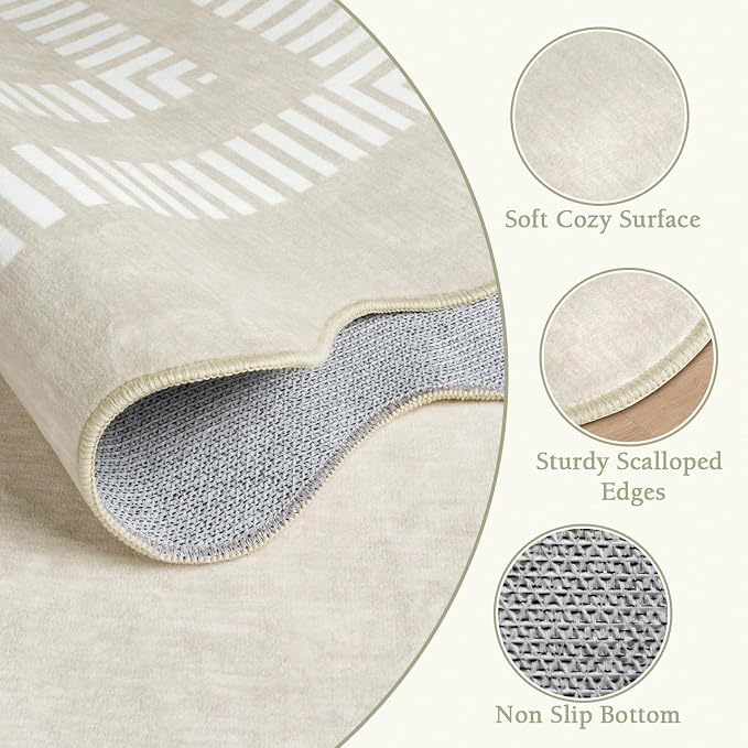Washable 8x10 Area Rugs for Living Room, Solid Ivory Ultra-Thin Bedroom Rug - Image 5