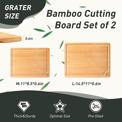 Bamboo Cutting Board Set Non Slip Feet Over Sink Chopping Board Christmas Xmas - Image 2