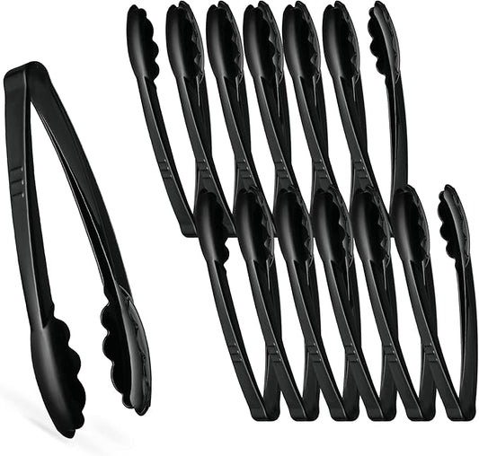 Plasticpro 7.5'' Serving Tongs Heavy Duty Reusable Kitchen and BBQ Black by PLASTICPRO