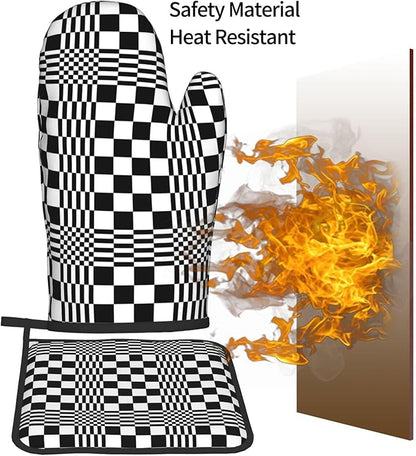 Black and White Optical Illusion Checkered Oven Mitt & Pot Holder Set - Image 7