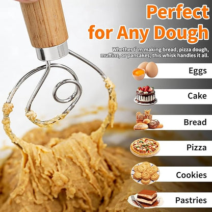Polly Online Dough Whisk, Wooden Handle Danish Sourdough Whisk - Image 6