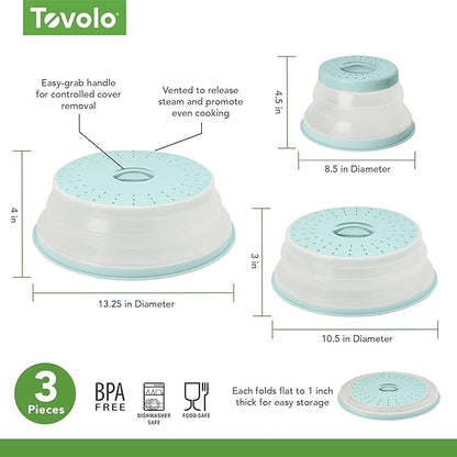 Tovolo 3-Piece Silicone Microwave Splatter Lid Set Blue Haze Small Medium Large - Image 2