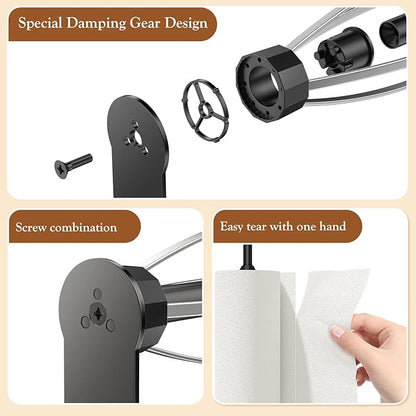3 Pack Paper Towel Holder Under Cabinet + 2 Towel Robe Hooks, Single Hand - Image 8