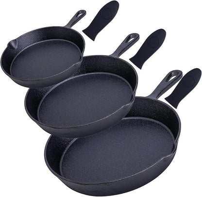 Bruntmor 6, 10 Inches Black Pre-seasoned Cast Iron Frying Pan Set of 3 by Bruntmor