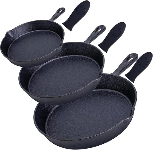 Bruntmor 6, 10 Inches Black Pre-seasoned Cast Iron Frying Pan Set of 3 by Bruntmor