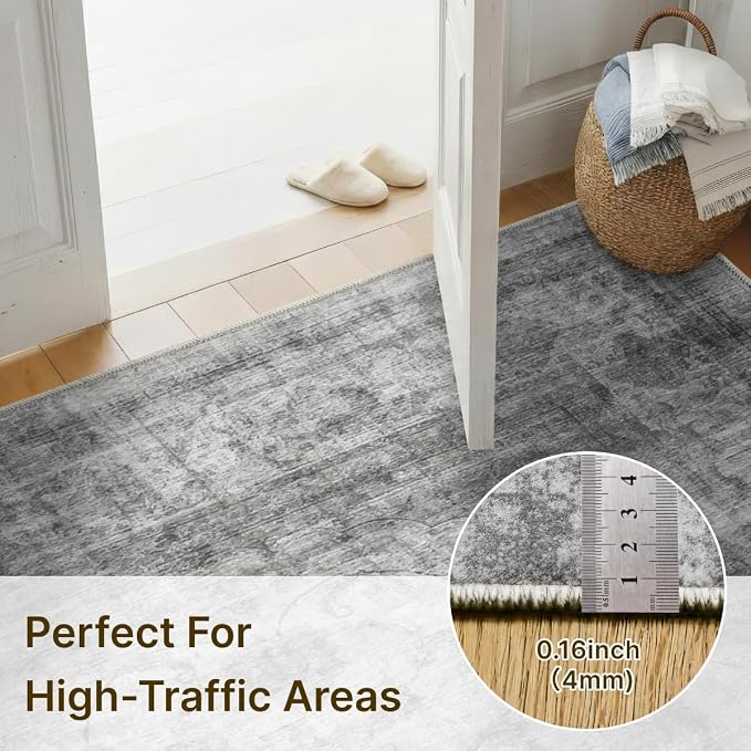 3x5 Area Rug for Living Room-Vintage Farmhouse Boho Floral Washable Stain - Image 3