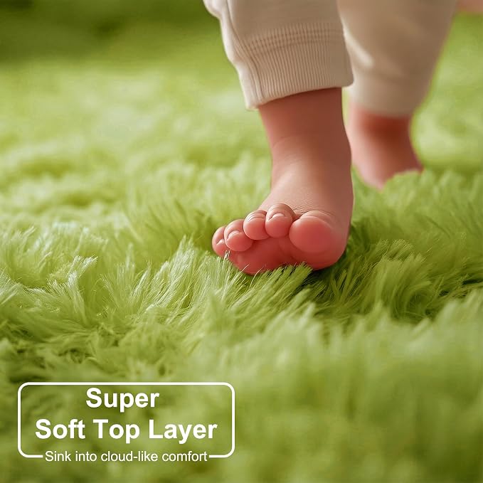 Grass Green Runner Rugs for Bedroom Decor Aesthetic, Fluffy Shag Area Rug 3x5 - Image 4