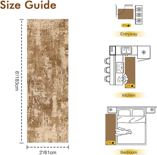 2x6 Ft Washable Runner Rug, Non-Slip Low Pile Hallway Kitchen Area Rug - Image 2