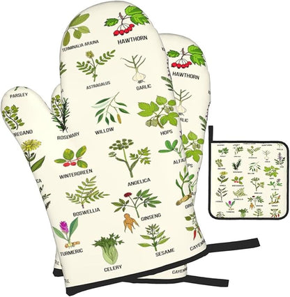 Cute Herbs Botanic Garden Plants Oven Mitts and Pot Holders Sets Heat Resistant - Image 2