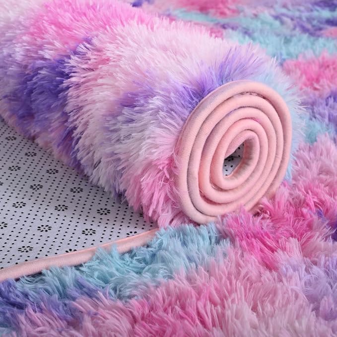 AROGAN Soft Rainbow Area Rugs for Girls Room 4x6 Feet, Fluffy Bedroom Rugs - Image 9