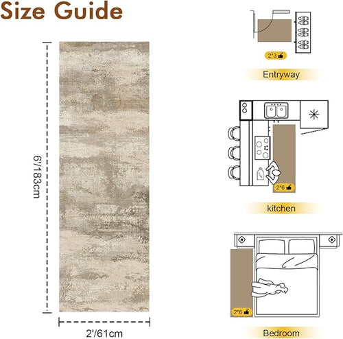 2x6 Ft Washable Runner Rug, Non-Slip Low Pile Hallway Kitchen Area Rug - Image 2