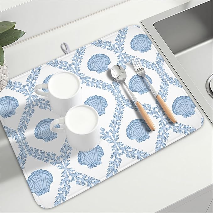 Summer Sea Shell Drying Mat 24x18 Inch, Light Blue Drying Mat - Image 7