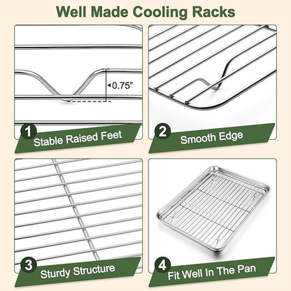 TeamFar Baking Sheet with Rack Set, 16/12.5/10.5 Inch Stainless Steel Cookie - Image 4